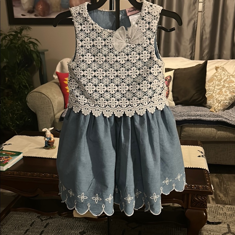 Blue and White Lace Kids Dress